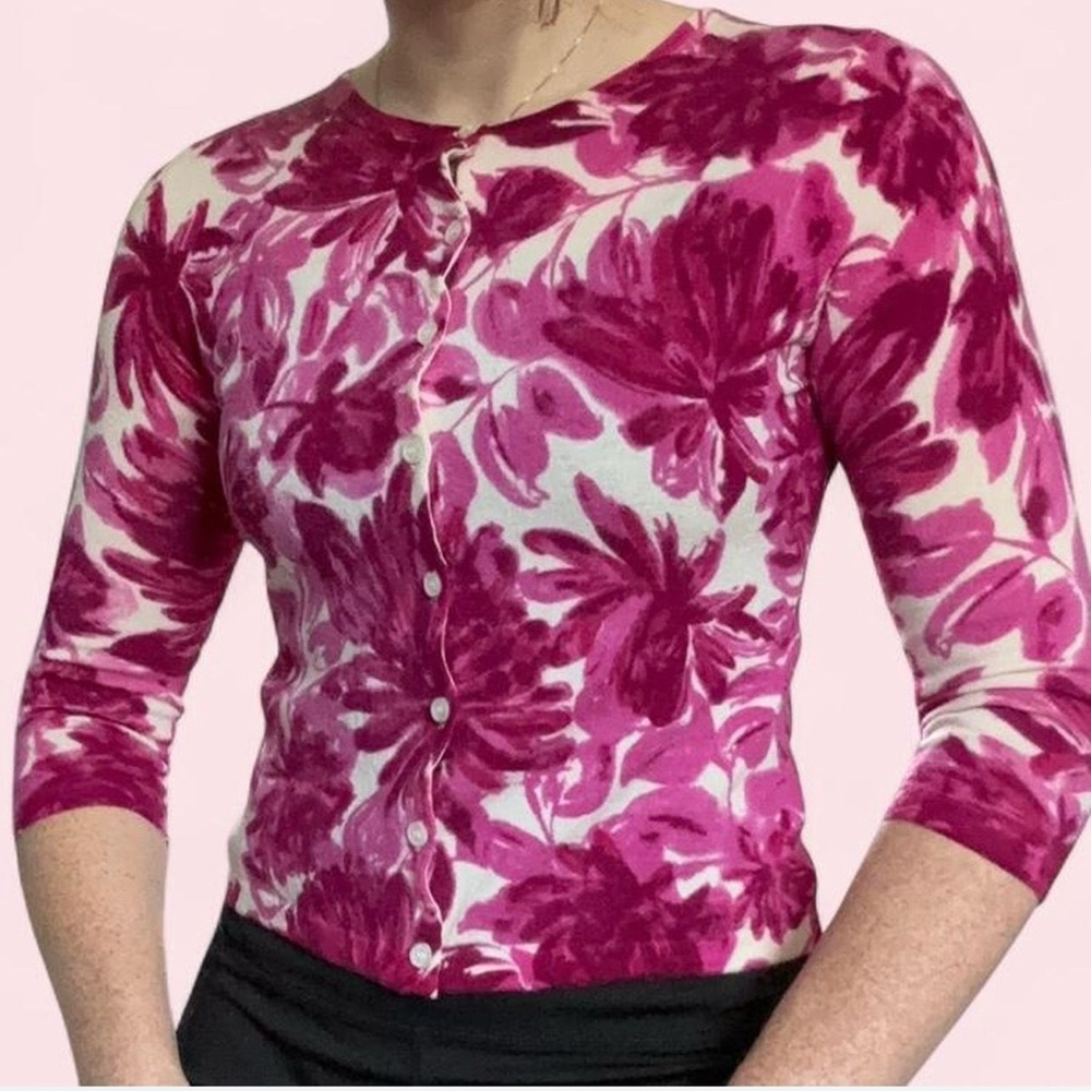 Garnet Hill Pink and Cream Cardigan